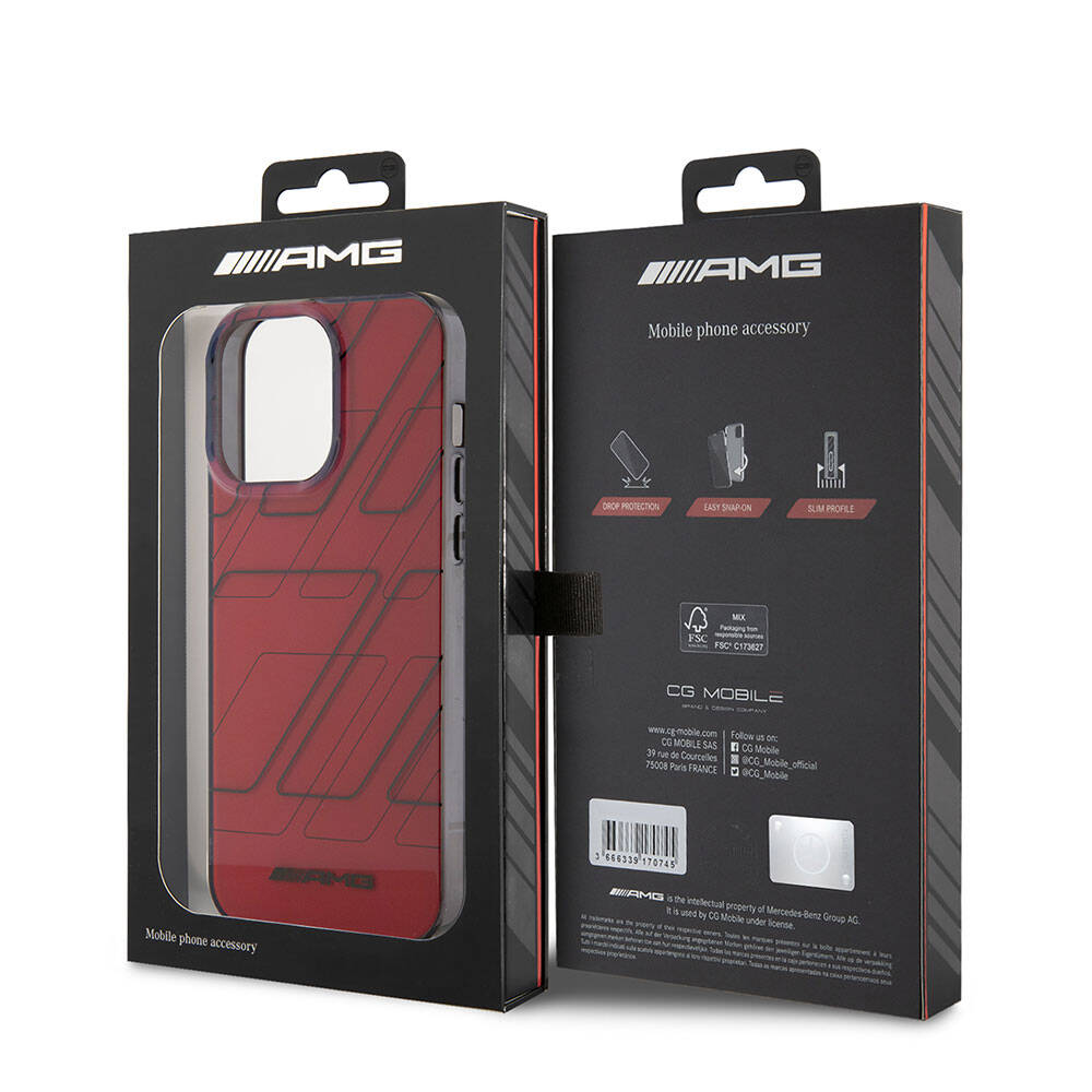iPhone 15 Pro Max Kılıf AMG Orjinal Lisanslı Çift Katmanlı Dörtgen Desenli Kılıf Kırmızı