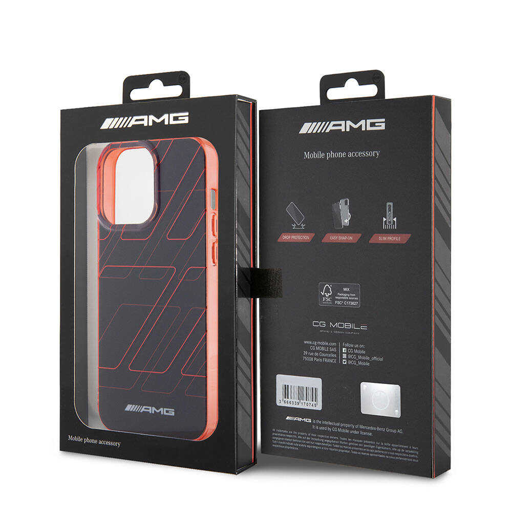 iPhone 15 Pro Max Kılıf AMG Orjinal Lisanslı Çift Katmanlı Dörtgen Desenli Kılıf Kırmızı