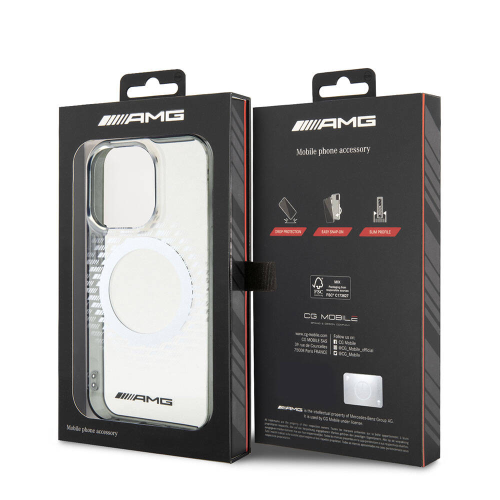 iPhone 15 Pro Max Kılıf AMG Orjinal Lisanslı Magsafe Şarj Özellikli Eşkenar Dörtgen Desenli Transparan Kılıf Kırmızı