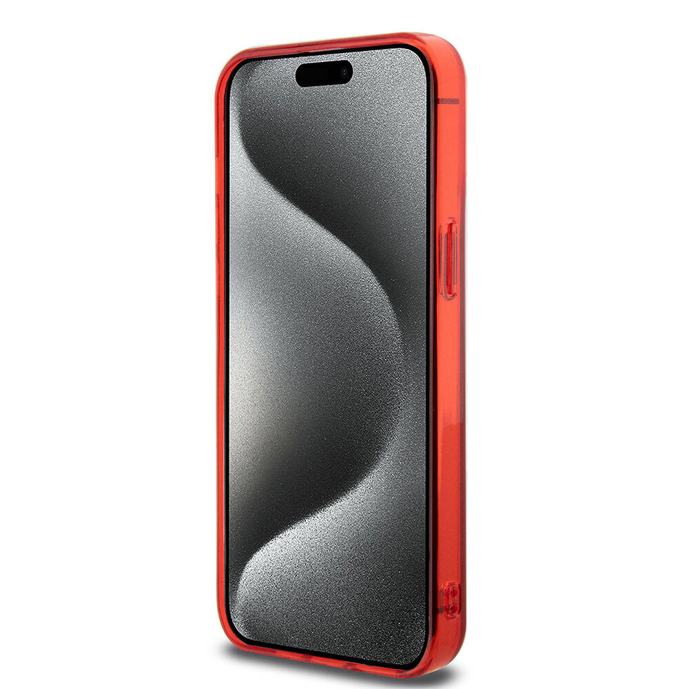 iPhone 15 Pro Max Kılıf AMG Orjinal Lisanslı Magsafe Şarj Özellikli Transparan Kılıf Kırmızı