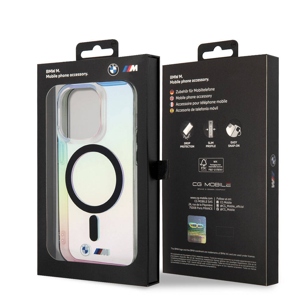 iPhone 15 Pro Max Kılıf BMW Magsafe Şarj Özellikli Transparan Renk Geçişli Iridescent Orjinal Lisanslı Kılıf Karışık