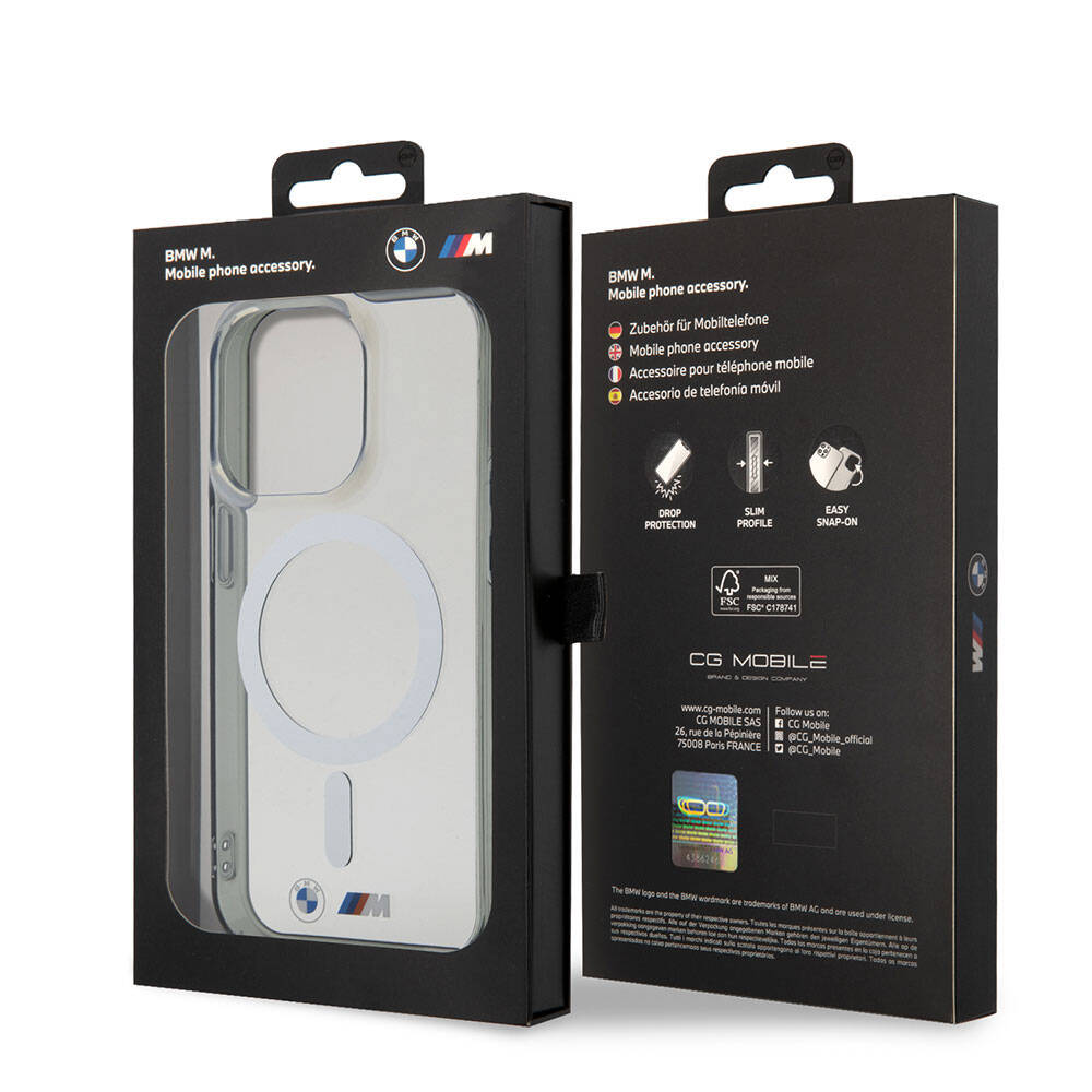 iPhone 15 Pro Max Kılıf BMW Magsafe Şarj Özellikli Transparan Silver Ring Orjinal Lisanslı Kılıf Renksiz