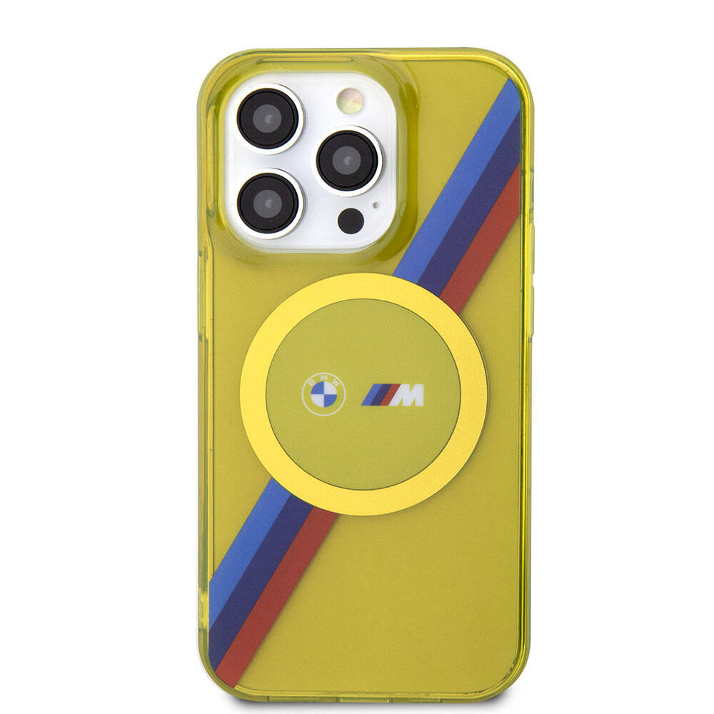 iPhone 15 Pro Max Kılıf BMW Magsafe Şarj Özellikli Transparan Tricolor Stripes Orjinal Lisanslı Kılıf Sarı