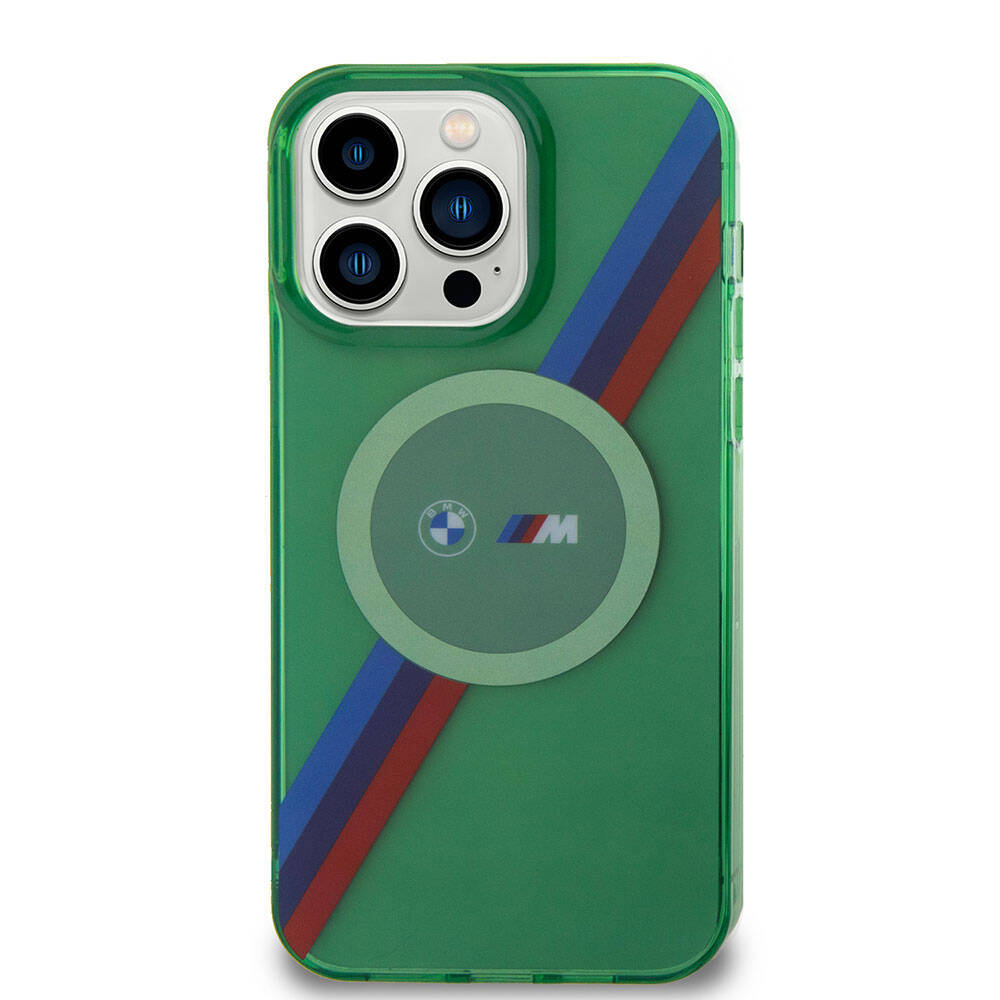 iPhone 15 Pro Max Kılıf BMW Magsafe Şarj Özellikli Transparan Tricolor Stripes Orjinal Lisanslı Kılıf Yeşil