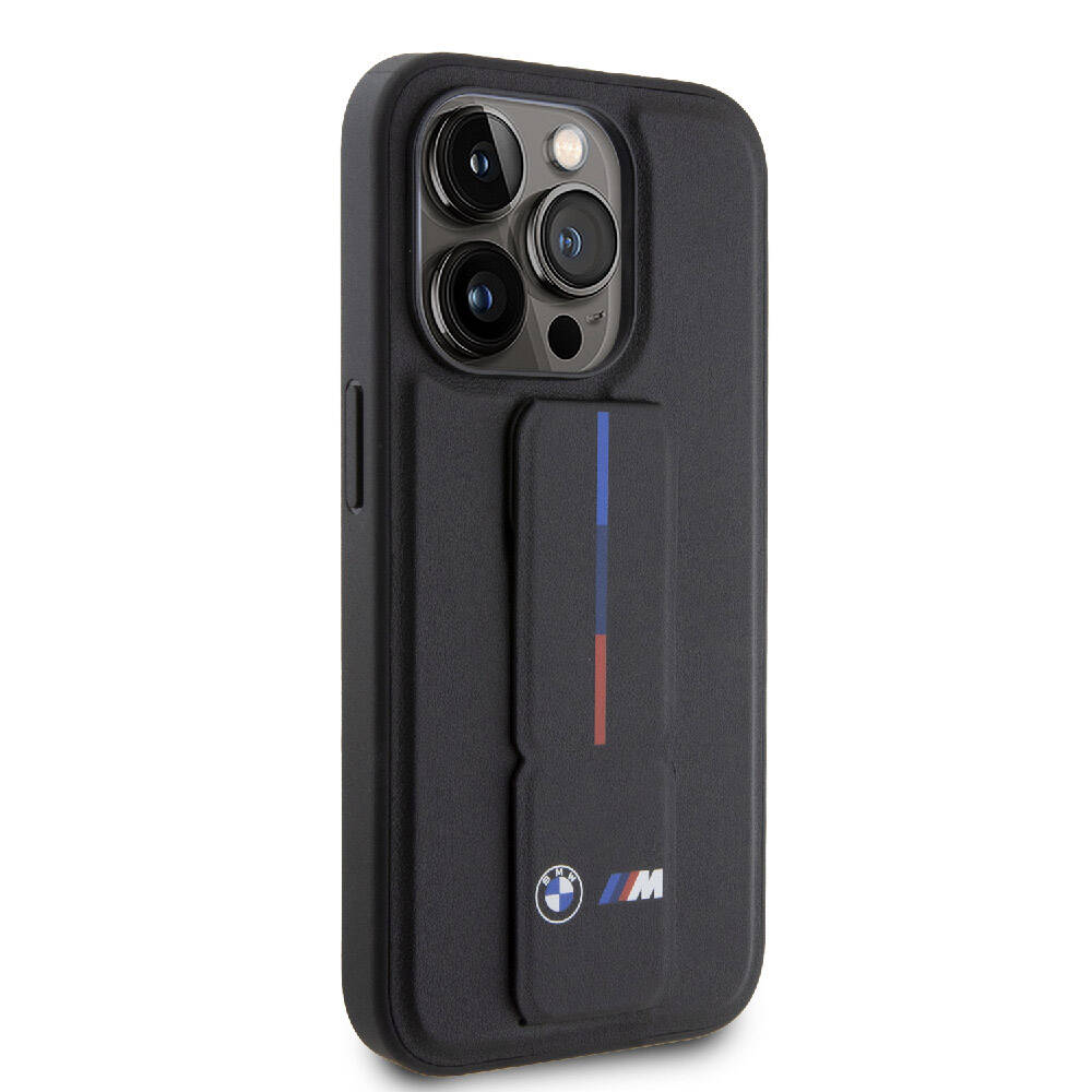iPhone 15 Pro Max Kılıf BMW Orjinal Lisanslı M Şerit ve Logolu Standlı Kılıf Gri