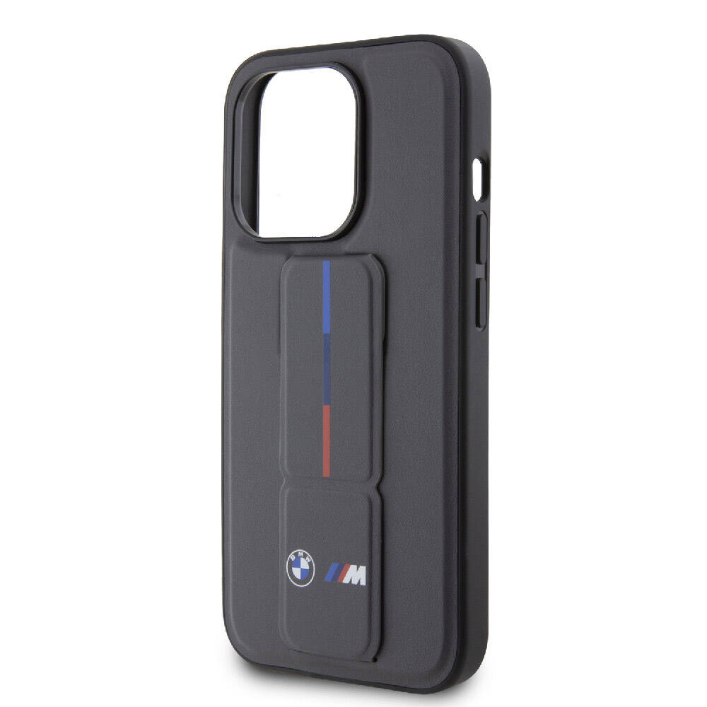 iPhone 15 Pro Max Kılıf BMW Orjinal Lisanslı M Şerit ve Logolu Standlı Kılıf Gri