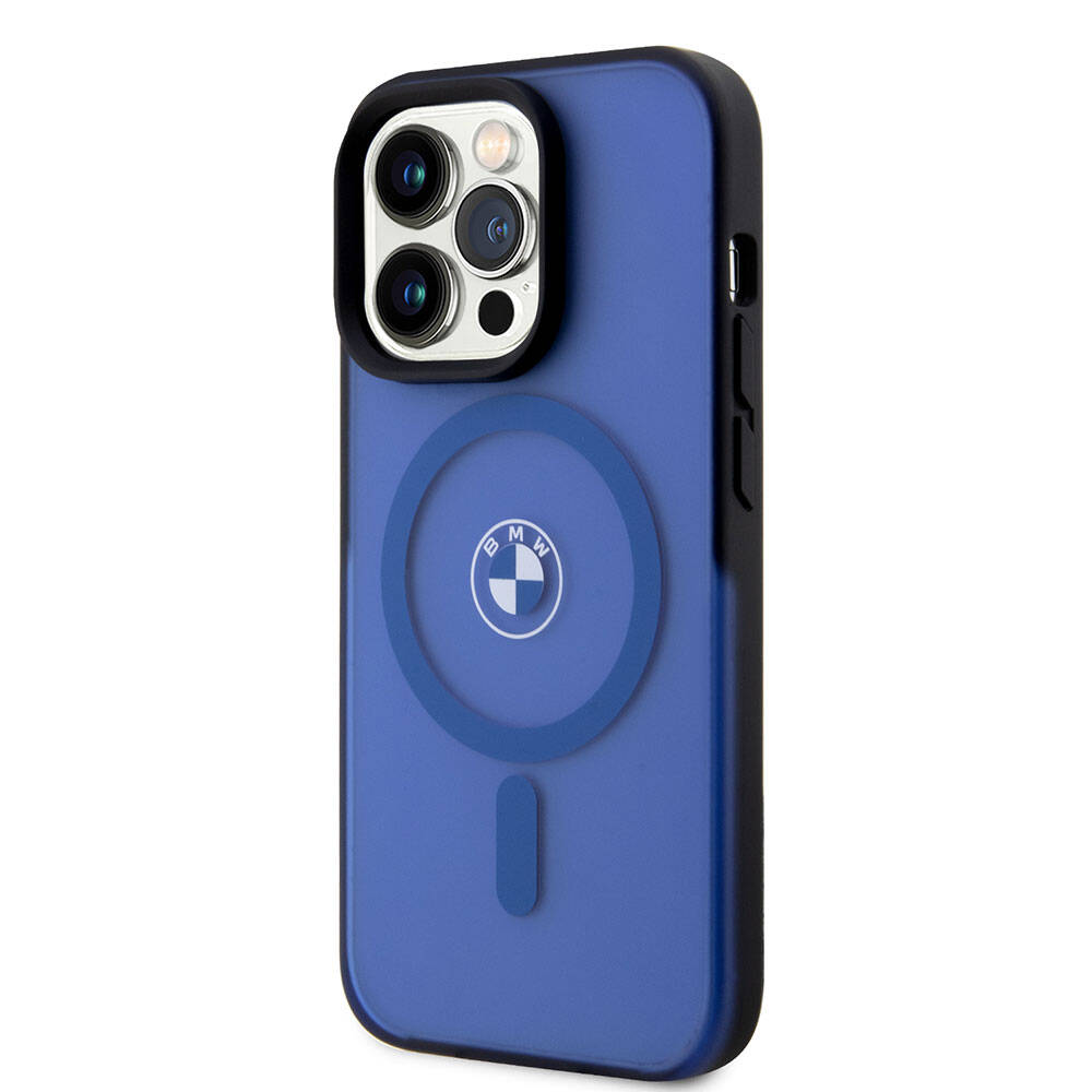 iPhone 15 Pro Max Kılıf BMW Orjinal Lisanslı Magsafe Şarj Özellikli IML Baskı Logolu Buzlu Mat Kılıf Mavi