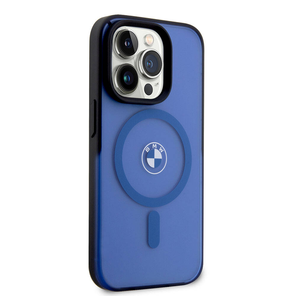 iPhone 15 Pro Max Kılıf BMW Orjinal Lisanslı Magsafe Şarj Özellikli IML Baskı Logolu Buzlu Mat Kılıf Mavi