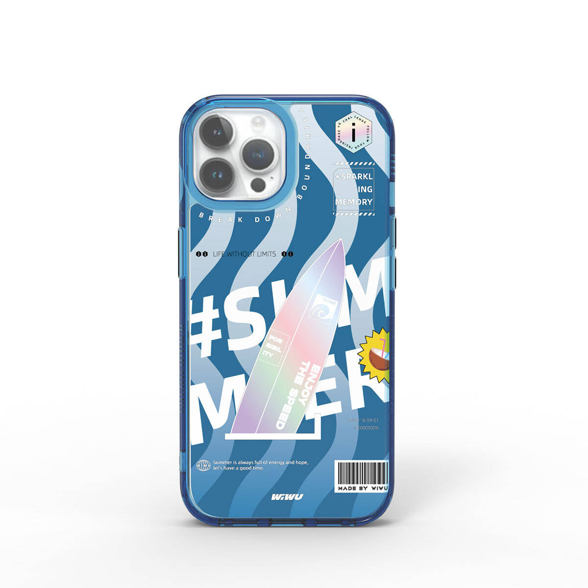 iPhone 15 Pro Max Kılıf Çift Katman Desenli Wiwu Summer Serisi Kılıf Mavi