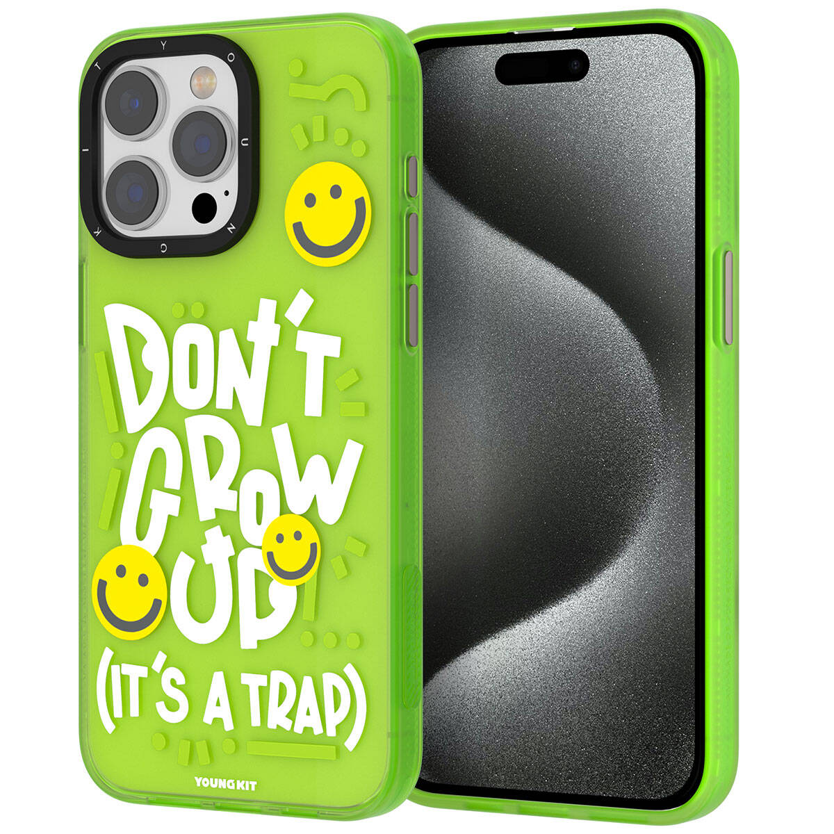 iPhone 15 Pro Max Kılıf Desenli Youngkit Happy Hearth Serisi Kılıf Yeşil