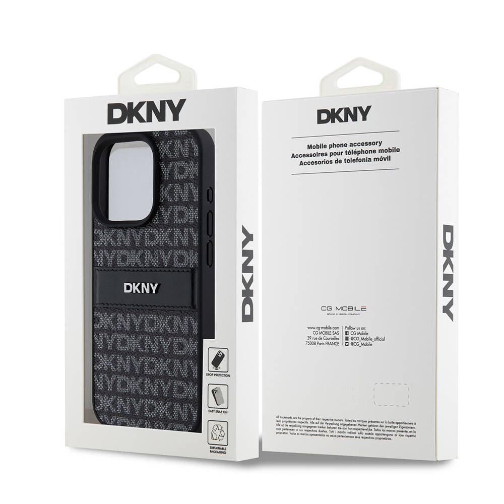 iPhone 15 Pro Max Kılıf DKNY Orjinal Lisanslı 3D Yazılı Repeat Texture Pattern Kılıf Siyah