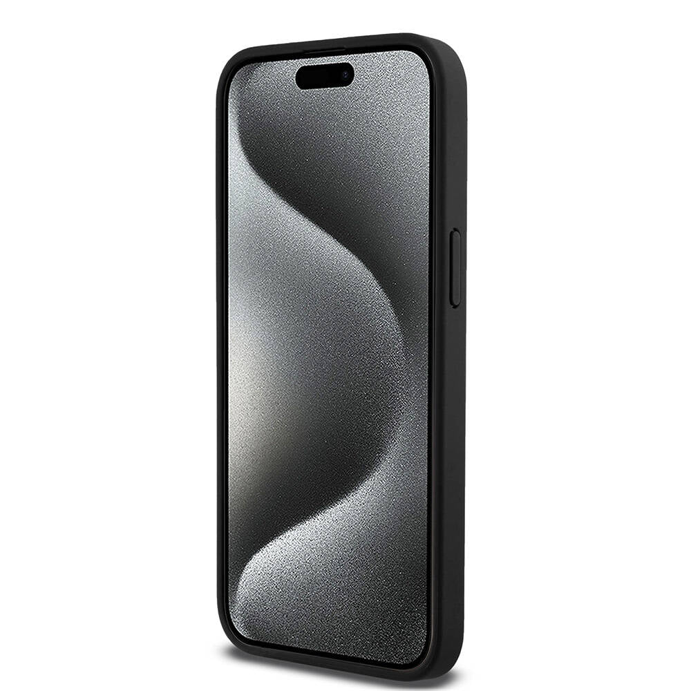 iPhone 15 Pro Max Kılıf DKNY Orjinal Lisanslı Magsafe Şarj Özellikli 3D Yazılı Repeat Pattern Kılıf Siyah