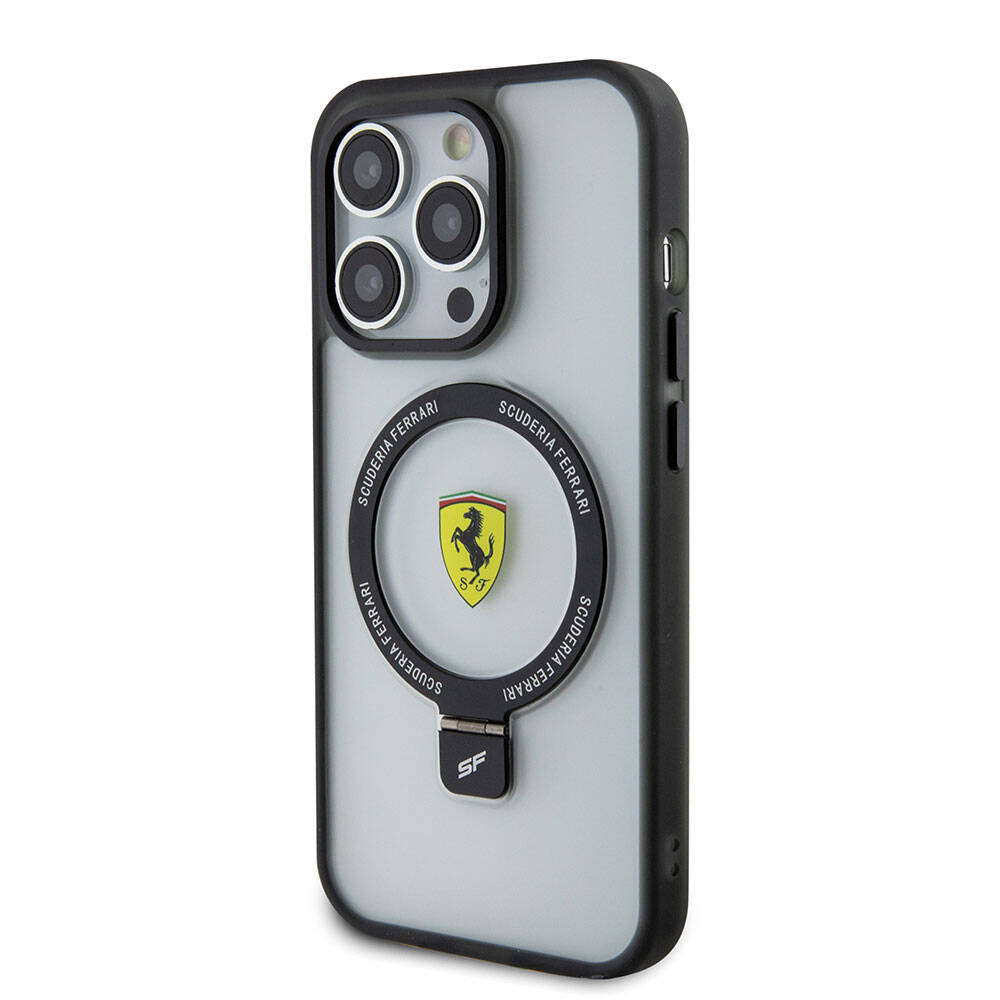 iPhone 15 Pro Max Kılıf Ferrari Magsafe Şarj Özellikli Standlı Buzlu Yüzey Dizayn Kılıf Kırmızı