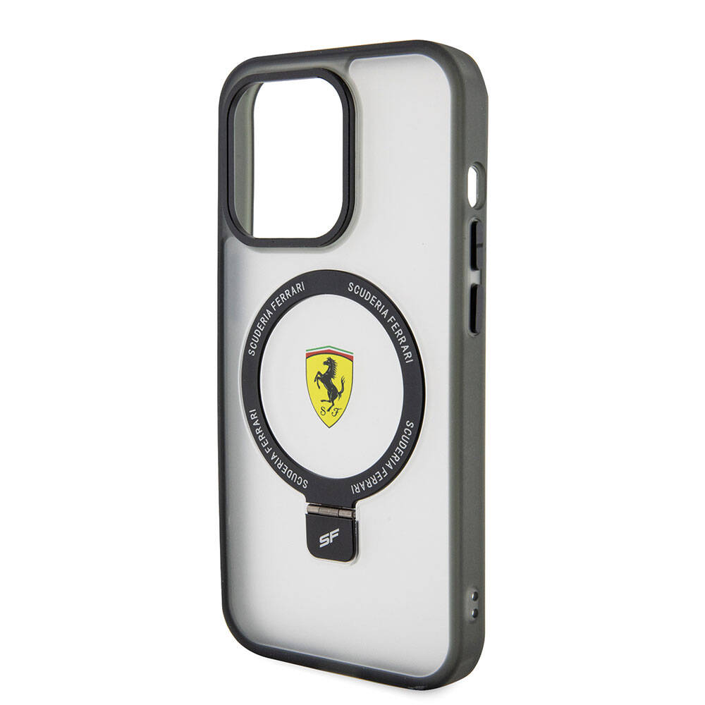 iPhone 15 Pro Max Kılıf Ferrari Magsafe Şarj Özellikli Standlı Buzlu Yüzey Dizayn Kılıf Kırmızı