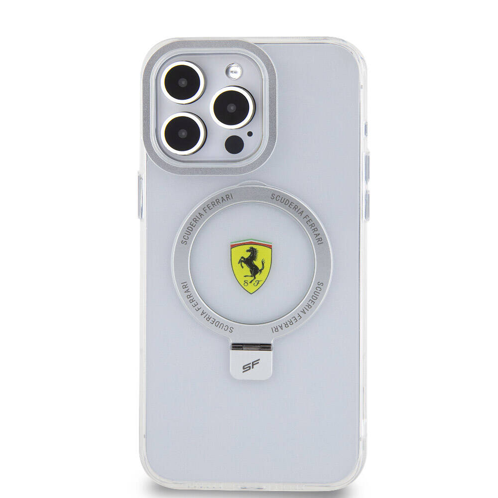 iPhone 15 Pro Max Kılıf Ferrari Magsafe Şarj Özellikli Standlı Buzlu Yüzey Dizayn Kılıf Kırmızı
