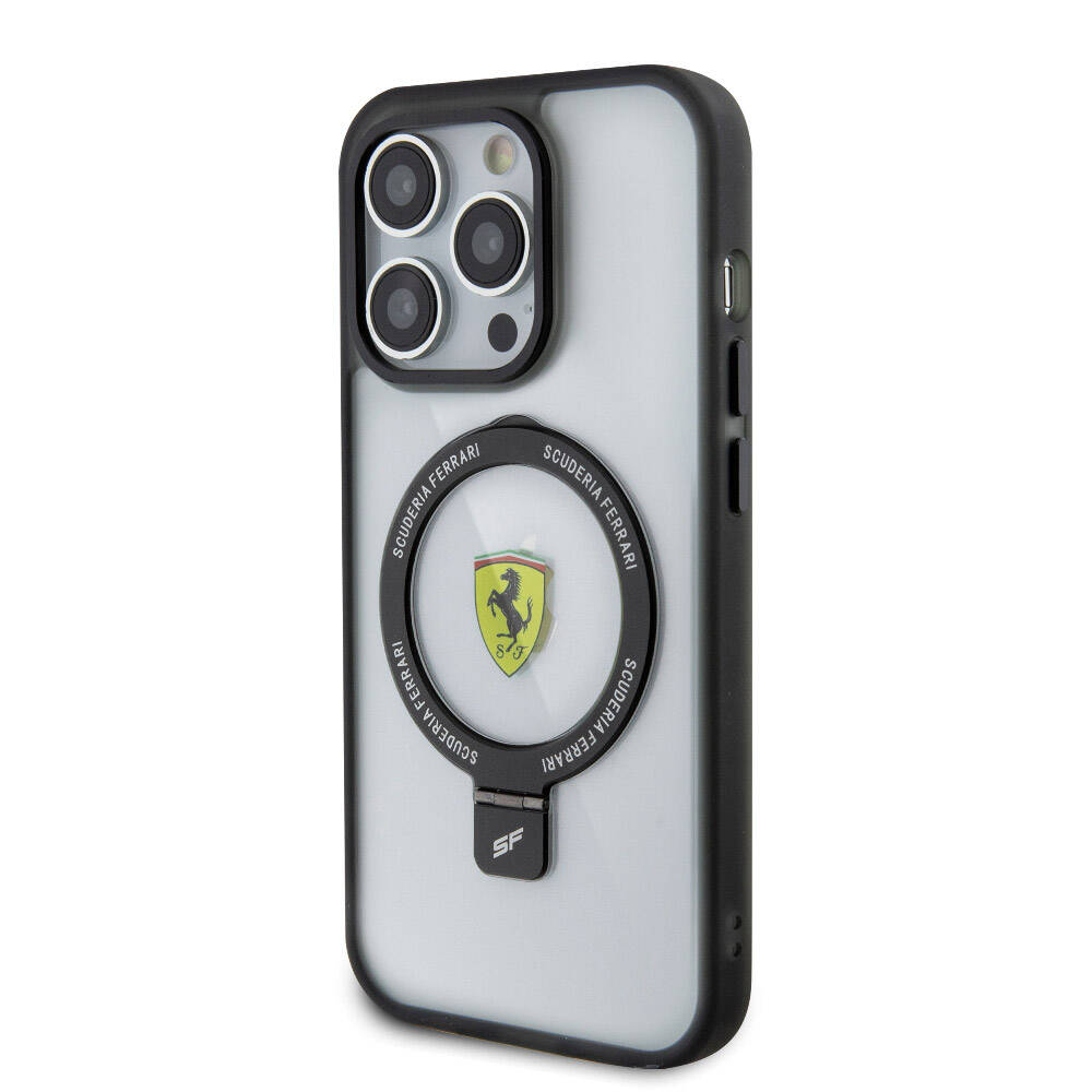 iPhone 15 Pro Max Kılıf Ferrari Magsafe Şarj Özellikli Standlı Buzlu Yüzey Dizayn Kılıf Kırmızı