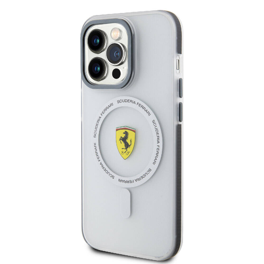 iPhone 15 Pro Max Kılıf Ferrari Orjinal Lisanslı Magsafe Şarj Özellikli Kontrast Bumper SF Ring Kılıf Siyah
