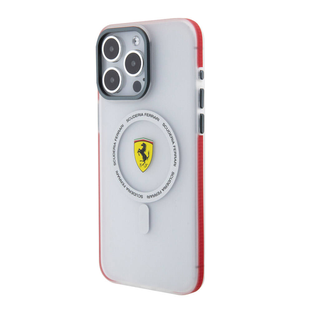 iPhone 15 Pro Max Kılıf Ferrari Orjinal Lisanslı Magsafe Şarj Özellikli Kontrast Bumper SF Ring Kılıf Kırmızı