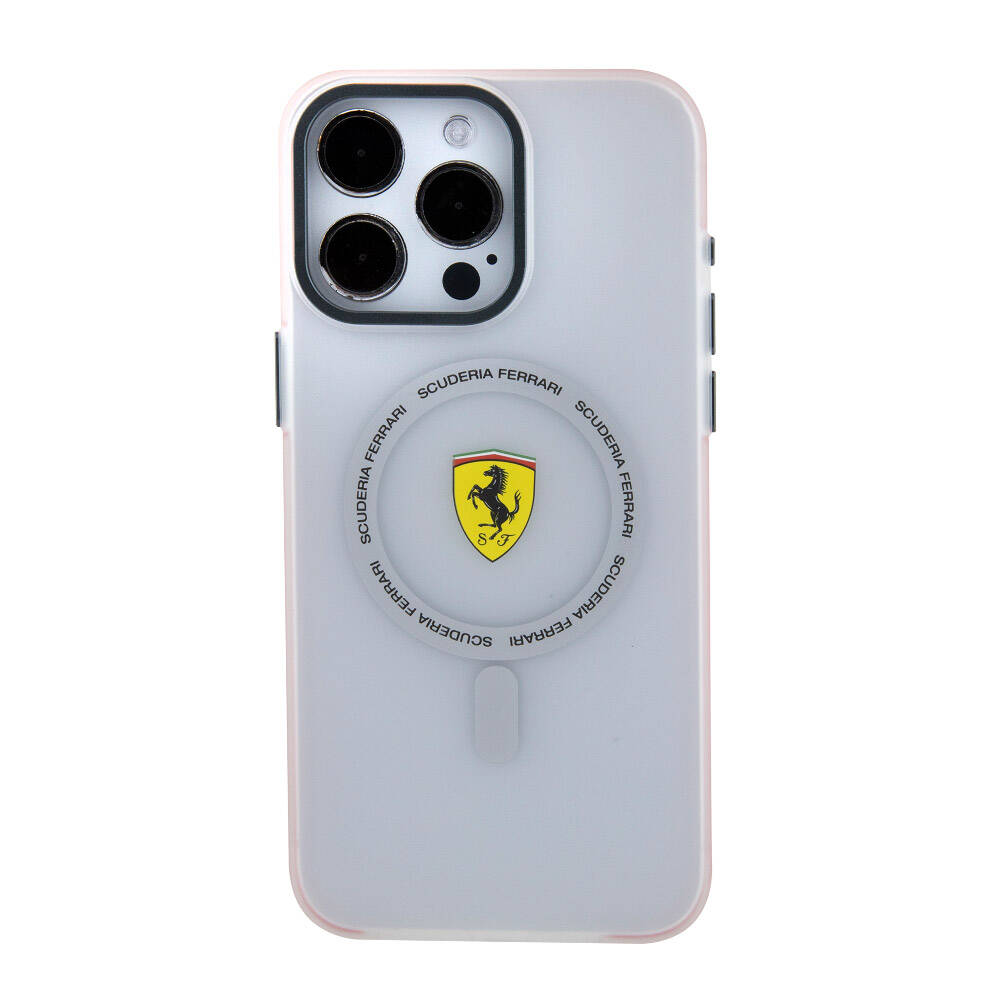 iPhone 15 Pro Max Kılıf Ferrari Orjinal Lisanslı Magsafe Şarj Özellikli Kontrast Bumper SF Ring Kılıf Kırmızı