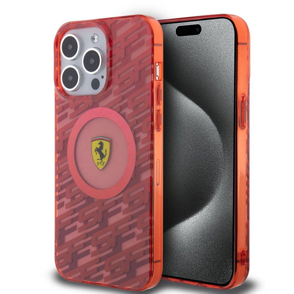 iPhone 15 Pro Max Kılıf Ferrari Orjinal Lisanslı Magsafe Şarj Özellikli Multi SF Kılıf Kırmızı