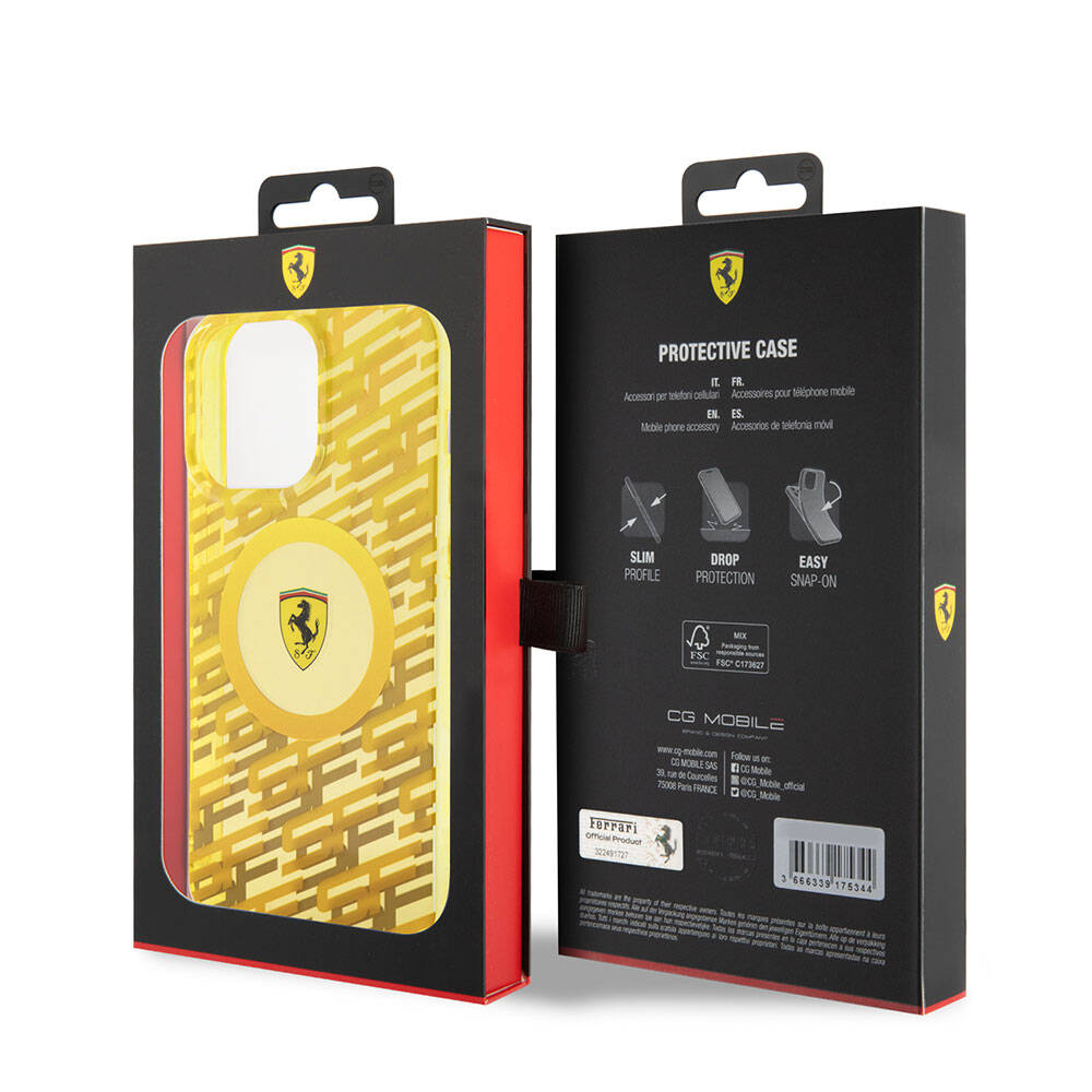 iPhone 15 Pro Max Kılıf Ferrari Orjinal Lisanslı Magsafe Şarj Özellikli Multi SF Kılıf Sarı