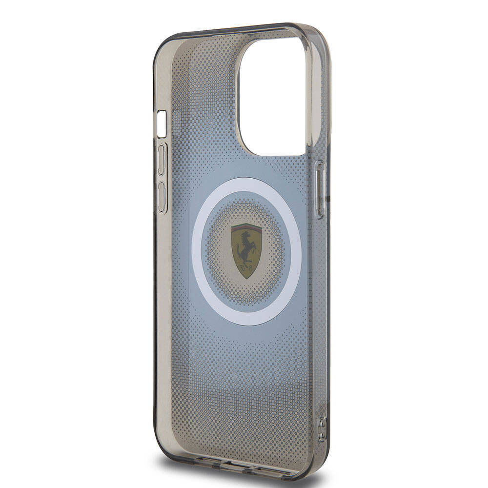 iPhone 15 Pro Max Kılıf Ferrari Orjinal Lisanslı Magsafe Şarj Özellikli Parçalanan Noktalar Desenli Kılıf Siyah