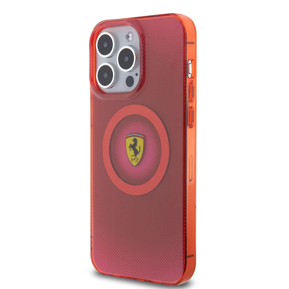 iPhone 15 Pro Max Kılıf Ferrari Orjinal Lisanslı Magsafe Şarj Özellikli Parçalanan Noktalar Desenli Kılıf Sarı