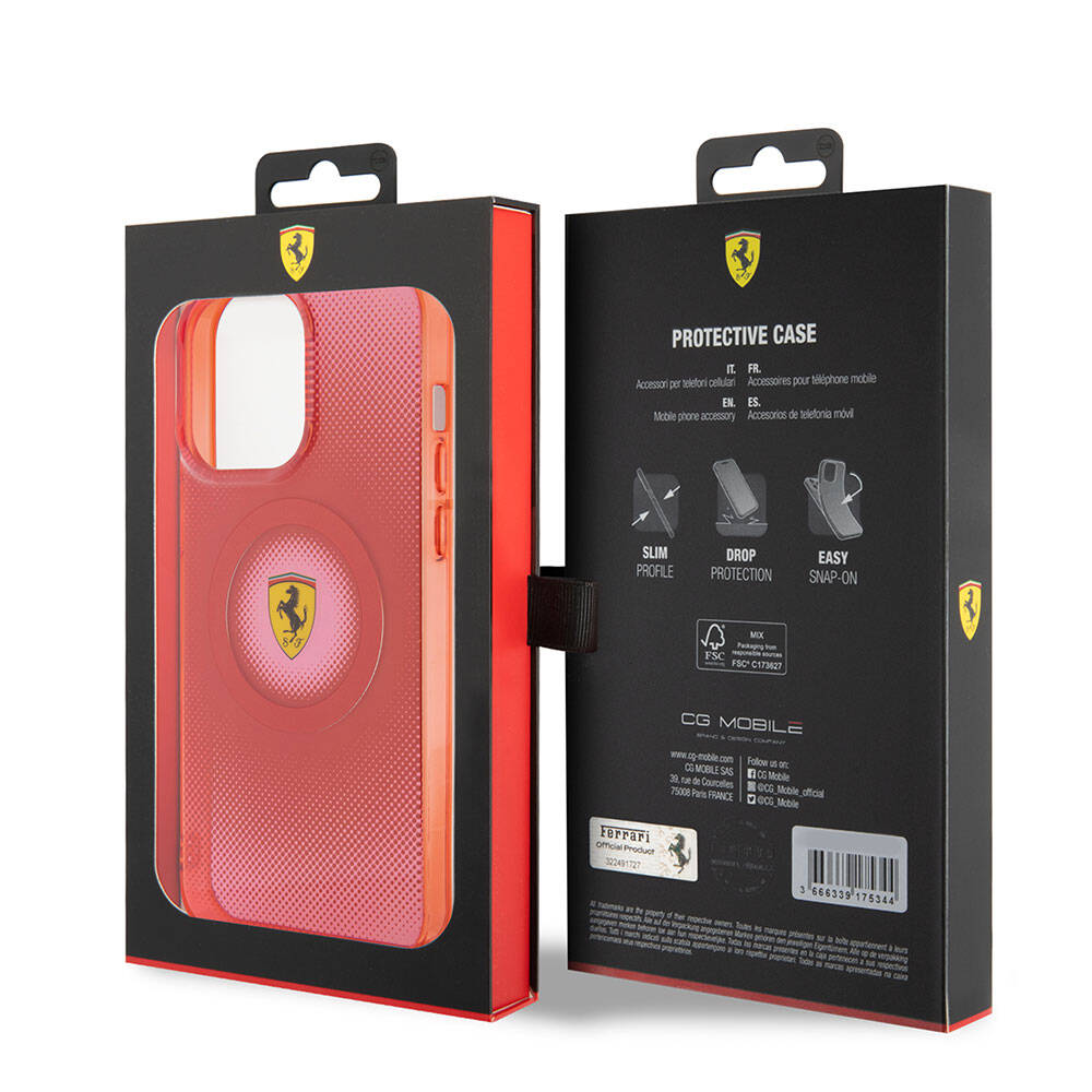 iPhone 15 Pro Max Kılıf Ferrari Orjinal Lisanslı Magsafe Şarj Özellikli Parçalanan Noktalar Desenli Kılıf Sarı