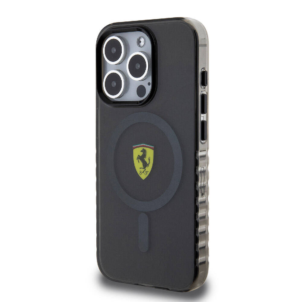 iPhone 15 Pro Max Kılıf Ferrari Orjinal Lisanslı Magsafe Şarj Özellikli Tırtıklı Kenar Tasarımlı Ortalanmış Logo Kılıf Kırmızı