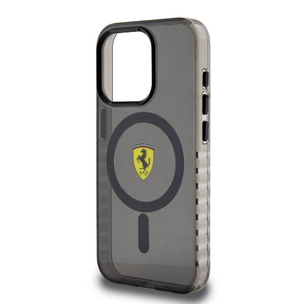 iPhone 15 Pro Max Kılıf Ferrari Orjinal Lisanslı Magsafe Şarj Özellikli Tırtıklı Kenar Tasarımlı Ortalanmış Logo Kılıf Kırmızı