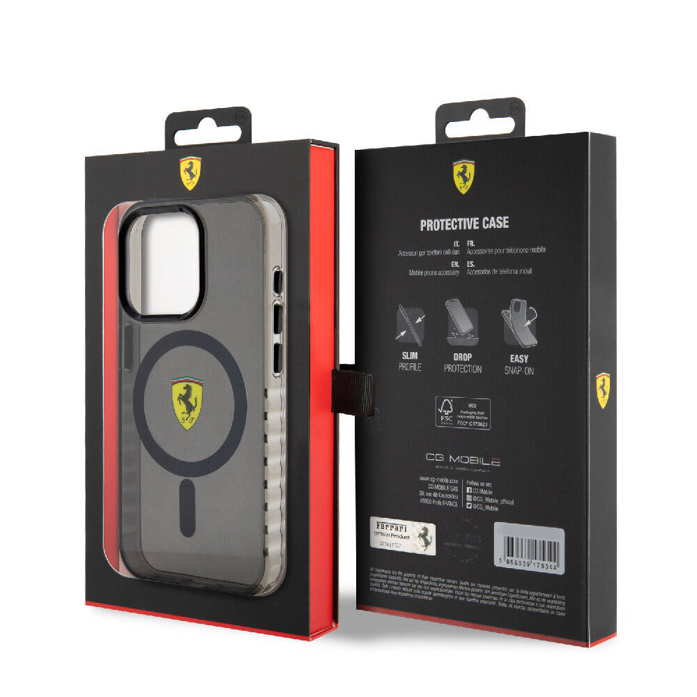 iPhone 15 Pro Max Kılıf Ferrari Orjinal Lisanslı Magsafe Şarj Özellikli Tırtıklı Kenar Tasarımlı Ortalanmış Logo Kılıf Kırmızı