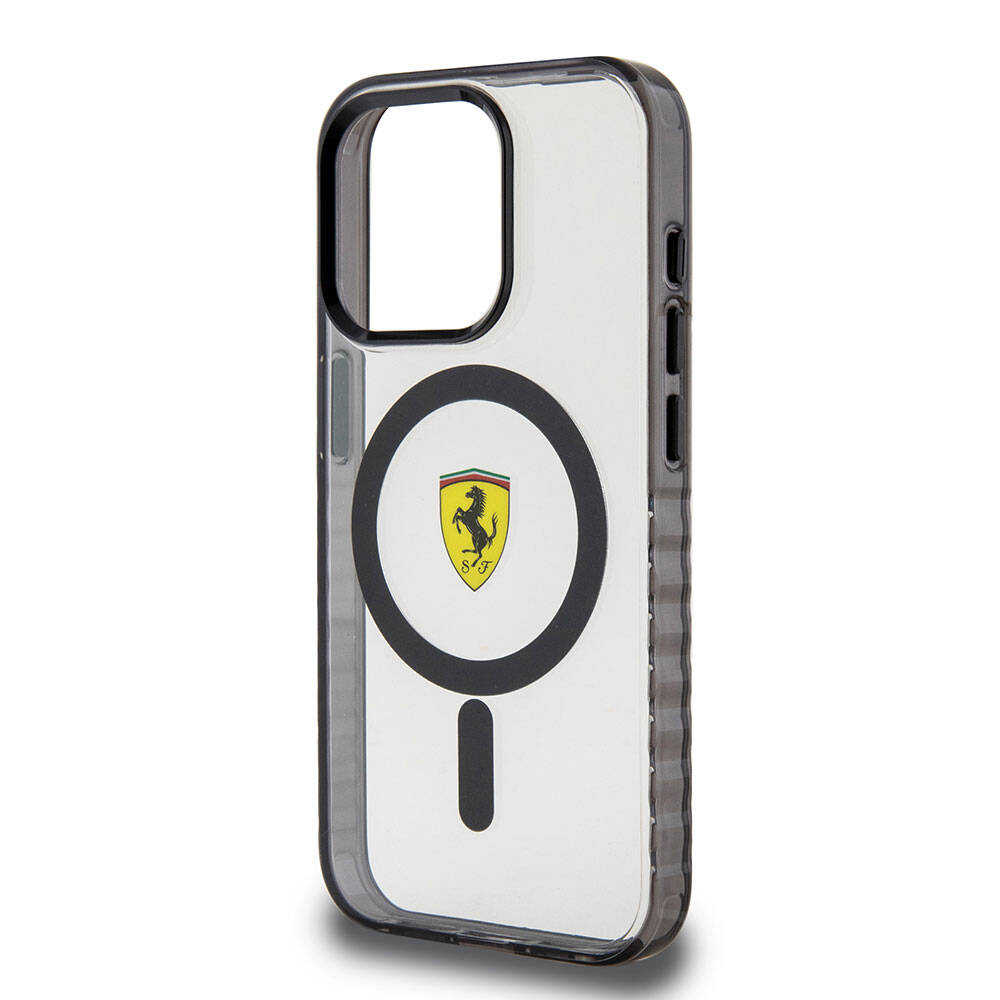 iPhone 15 Pro Max Kılıf Ferrari Orjinal Lisanslı Magsafe Şarj Özellikli Tırtıklı Kenar Tasarımlı Ortalanmış Logo Kılıf Kırmızı