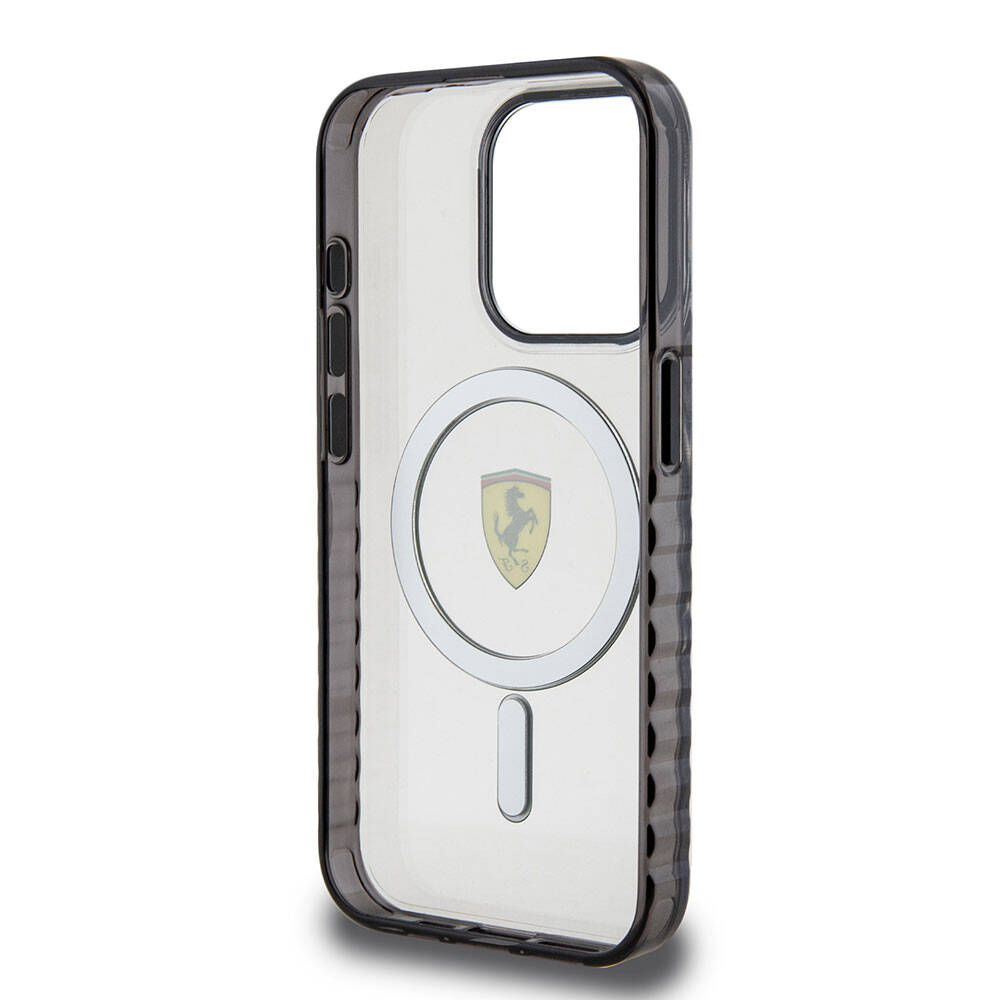 iPhone 15 Pro Max Kılıf Ferrari Orjinal Lisanslı Magsafe Şarj Özellikli Tırtıklı Kenar Tasarımlı Ortalanmış Logo Kılıf Kırmızı