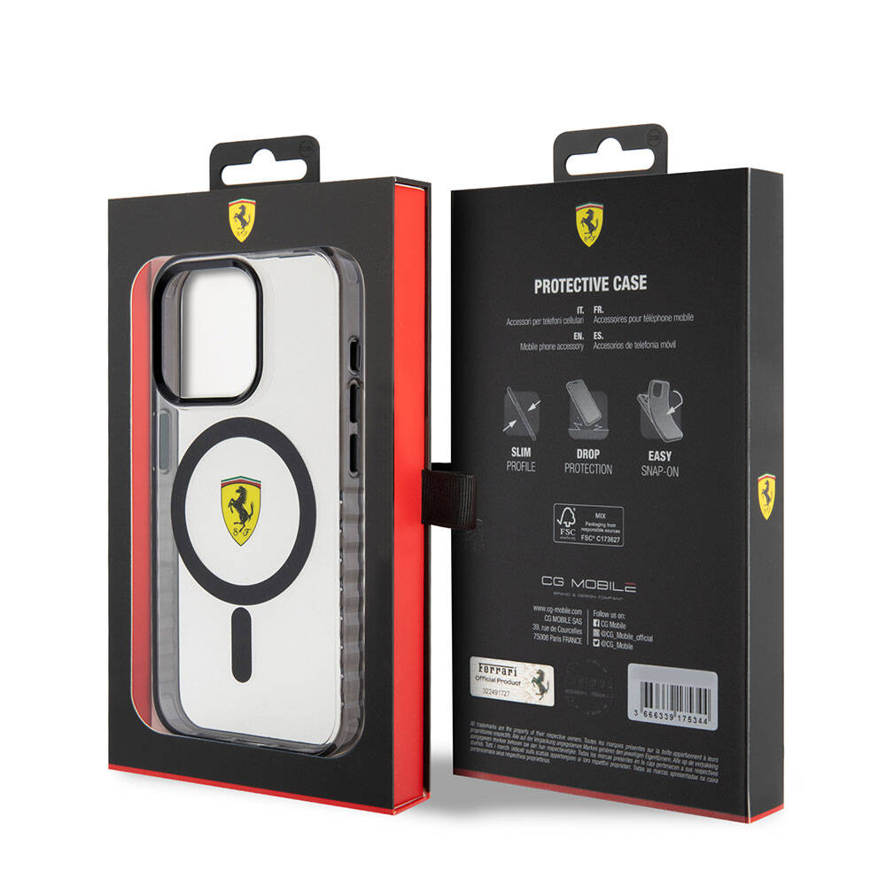 iPhone 15 Pro Max Kılıf Ferrari Orjinal Lisanslı Magsafe Şarj Özellikli Tırtıklı Kenar Tasarımlı Ortalanmış Logo Kılıf Kırmızı