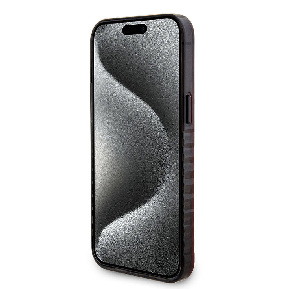 iPhone 15 Pro Max Kılıf Ferrari Orjinal Lisanslı Magsafe Şarj Özellikli Tırtıklı Kenar Tasarımlı Ortalanmış Logo Kılıf Kırmızı