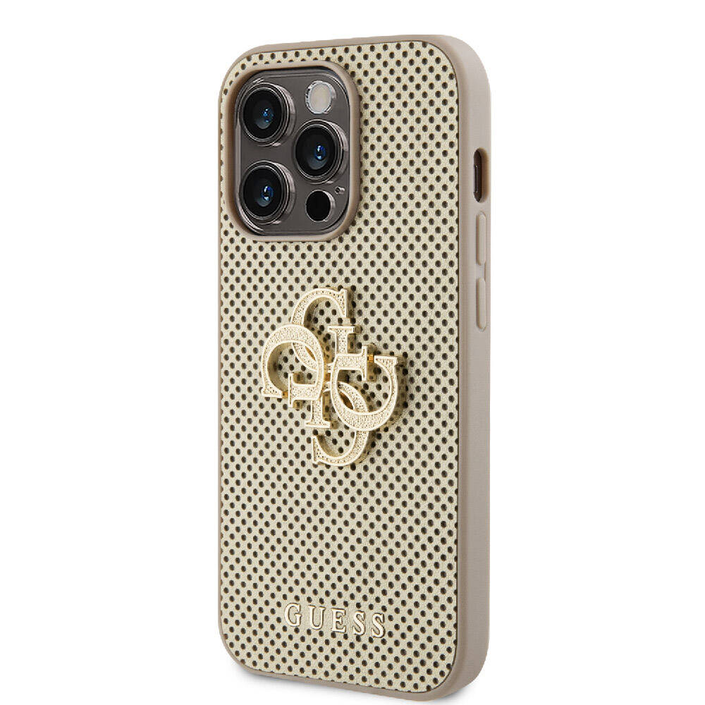 Apple iPhone 15 Pro Max Kılıf Guess Orjinal Lisanslı Delikli Yazı ve 4G Glitter Büyük Metal Logolu Kapak Siyah