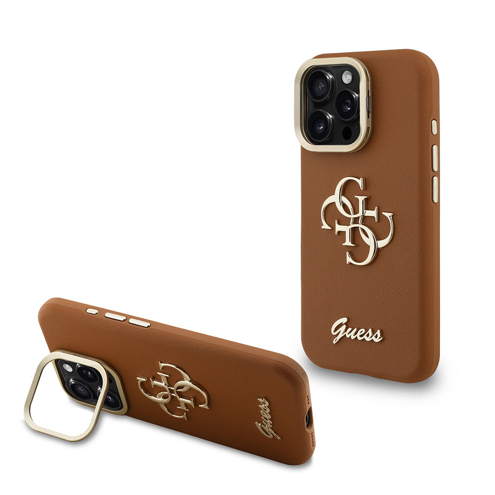 Apple iPhone 15 Pro Max Kılıf Guess Orjinal Lisanslı Grained Yazı Logolu Kamera Standlı Kapak Siyah