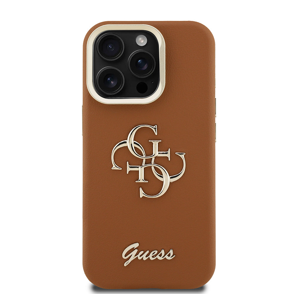 Apple iPhone 15 Pro Max Kılıf Guess Orjinal Lisanslı Grained Yazı Logolu Kamera Standlı Kapak Siyah