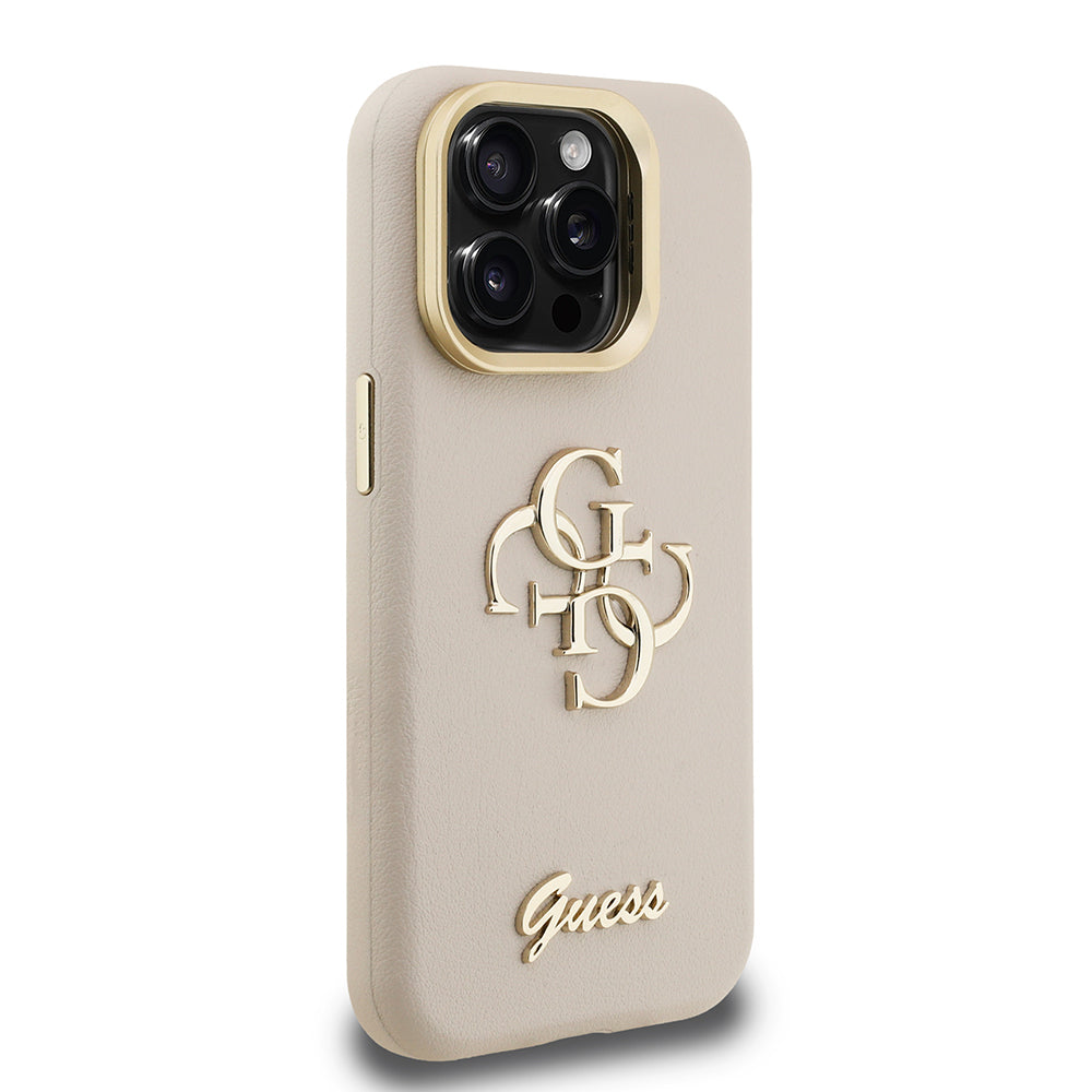 Apple iPhone 15 Pro Max Kılıf Guess Orjinal Lisanslı Grained Yazı Logolu Kamera Standlı Kapak Pembe