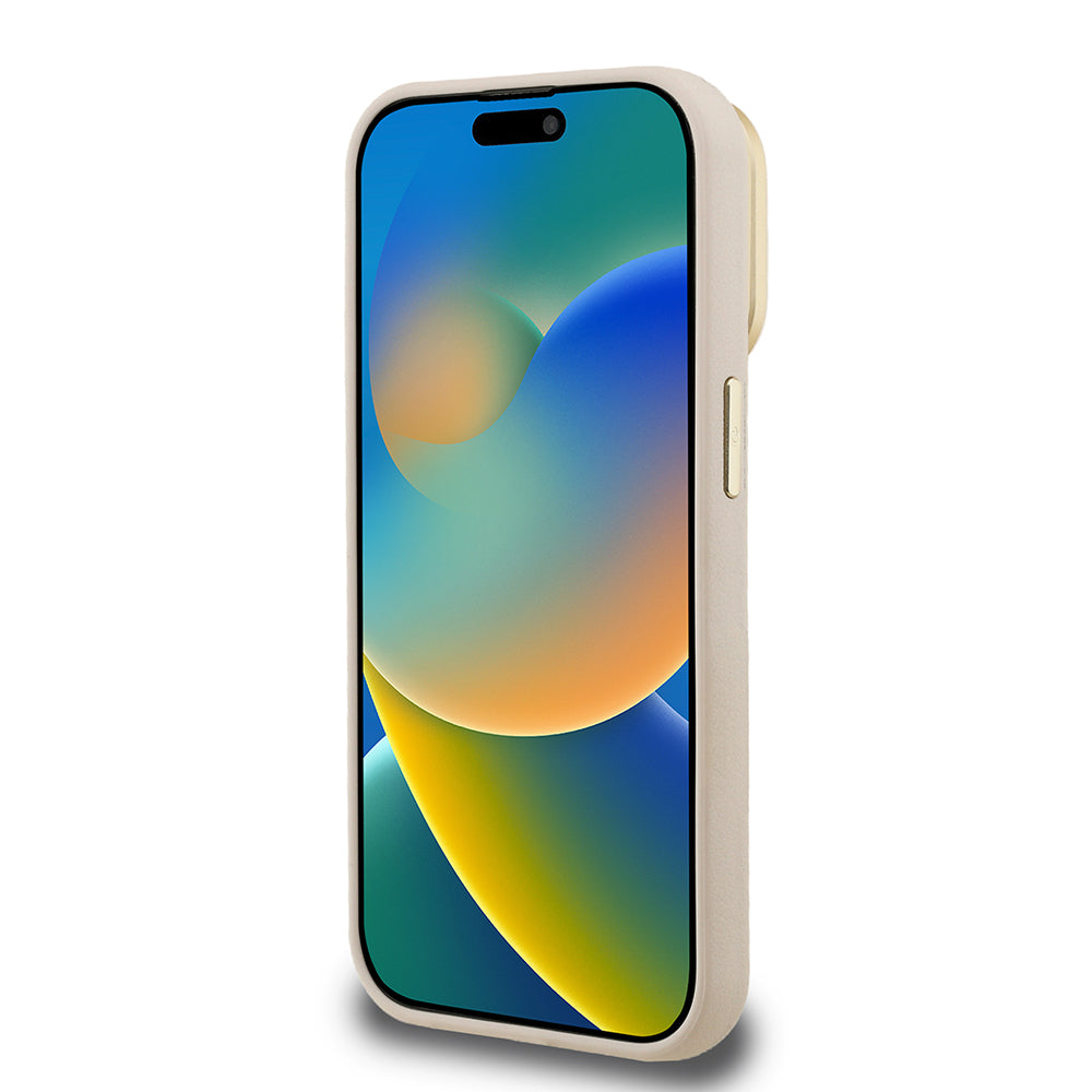 Apple iPhone 15 Pro Max Kılıf Guess Orjinal Lisanslı Grained Yazı Logolu Kamera Standlı Kapak Siyah