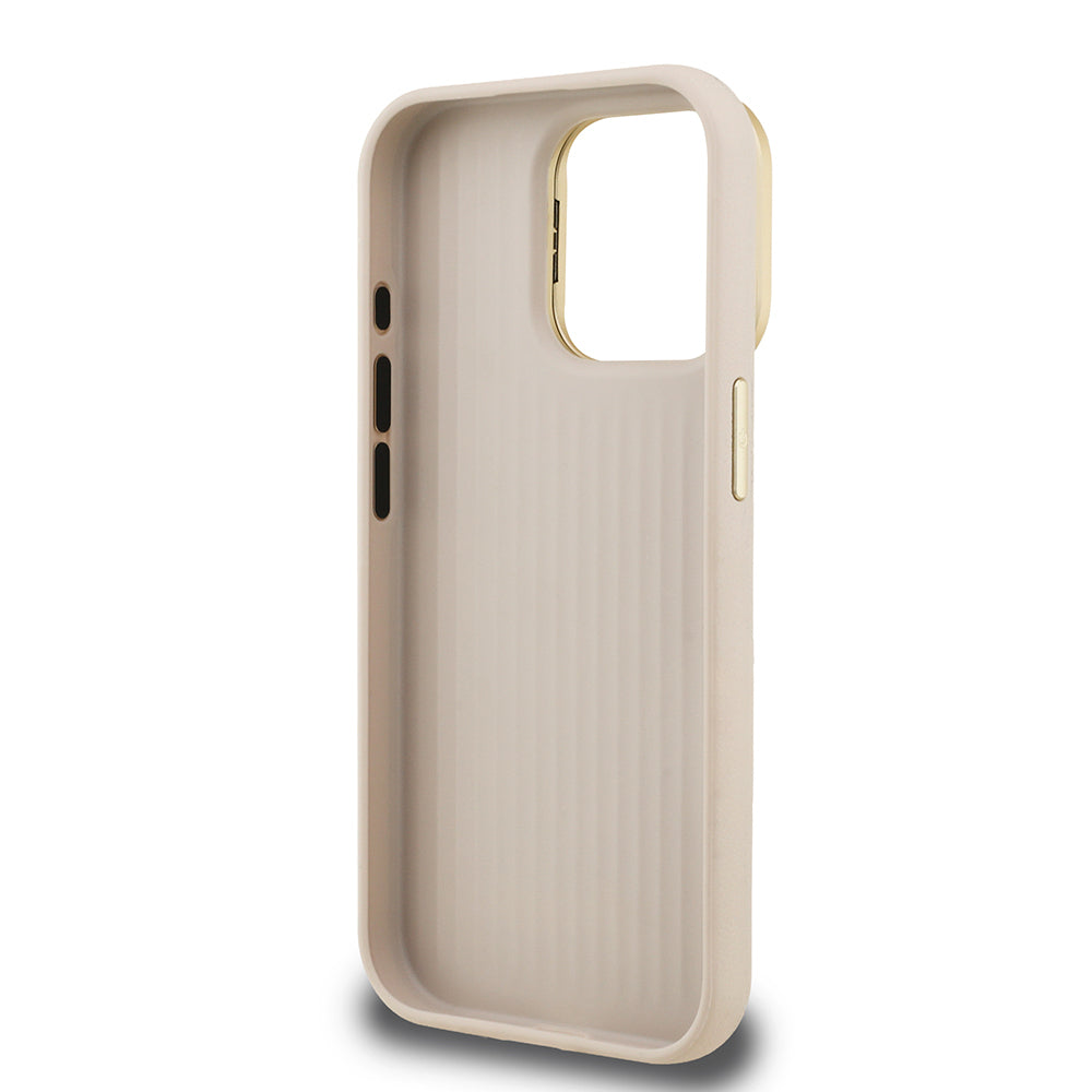 Apple iPhone 15 Pro Max Kılıf Guess Orjinal Lisanslı Grained Yazı Logolu Kamera Standlı Kapak Siyah