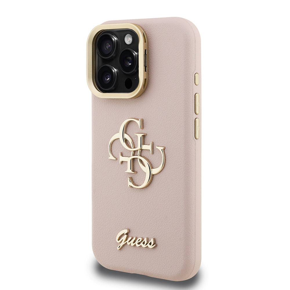 Apple iPhone 15 Pro Max Kılıf Guess Orjinal Lisanslı Grained Yazı Logolu Kamera Standlı Kapak Siyah