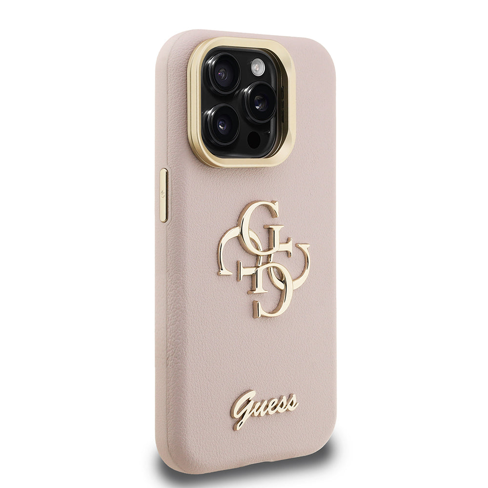 Apple iPhone 15 Pro Max Kılıf Guess Orjinal Lisanslı Grained Yazı Logolu Kamera Standlı Kapak Siyah
