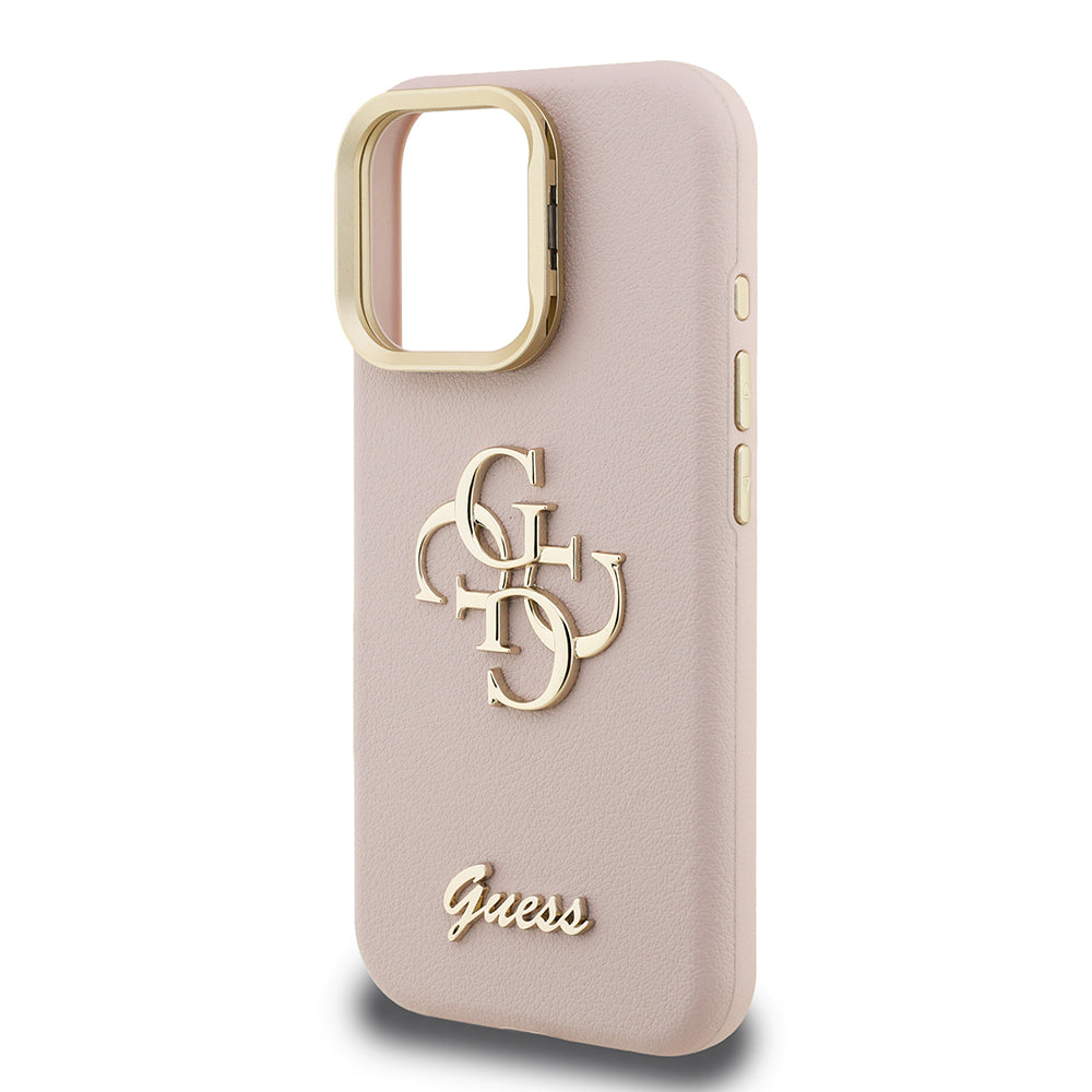 Apple iPhone 15 Pro Max Kılıf Guess Orjinal Lisanslı Grained Yazı Logolu Kamera Standlı Kapak Pembe