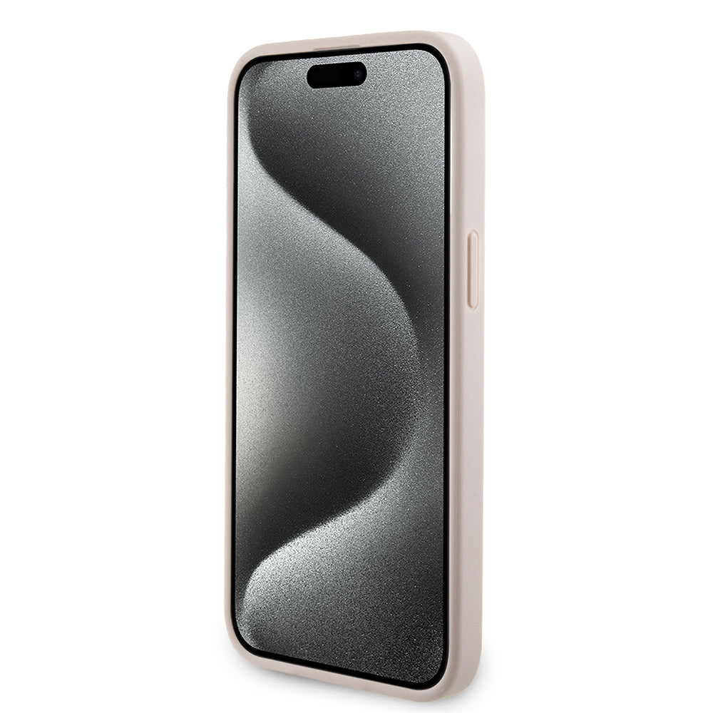 Apple iPhone 15 Pro Max Kılıf Guess Orjinal Lisanslı Magsafe Şarj Özellikli 4G Şerit Tasarımlı Printed Kapak Pembe