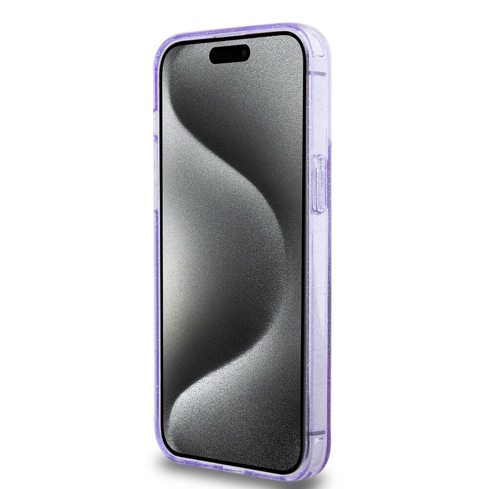 Apple iPhone 15 Pro Max Kılıf Guess Orjinal Lisanslı Magsafe Şarj Özellikli Simli Arka Yüzey Ring Standlı Kapak Siyah