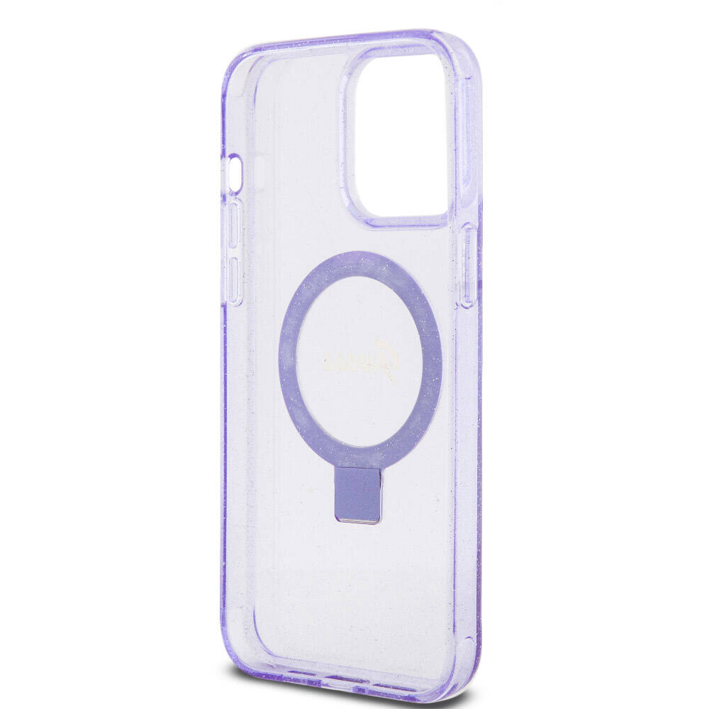 Apple iPhone 15 Pro Max Kılıf Guess Orjinal Lisanslı Magsafe Şarj Özellikli Simli Arka Yüzey Ring Standlı Kapak Siyah