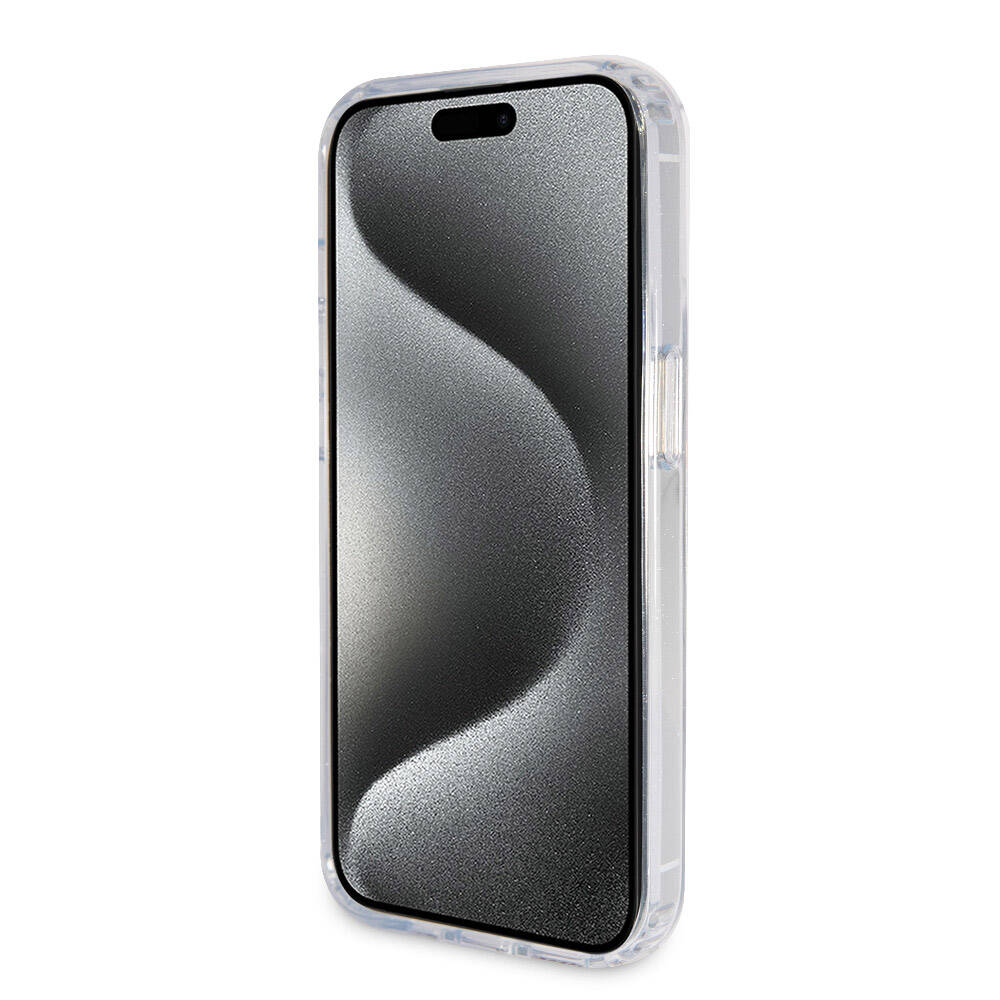 Apple iPhone 15 Pro Max Kılıf Guess Orjinal Lisanslı Magsafe Şarj Özellikli Simli Arka Yüzey Ring Standlı Kapak Pembe