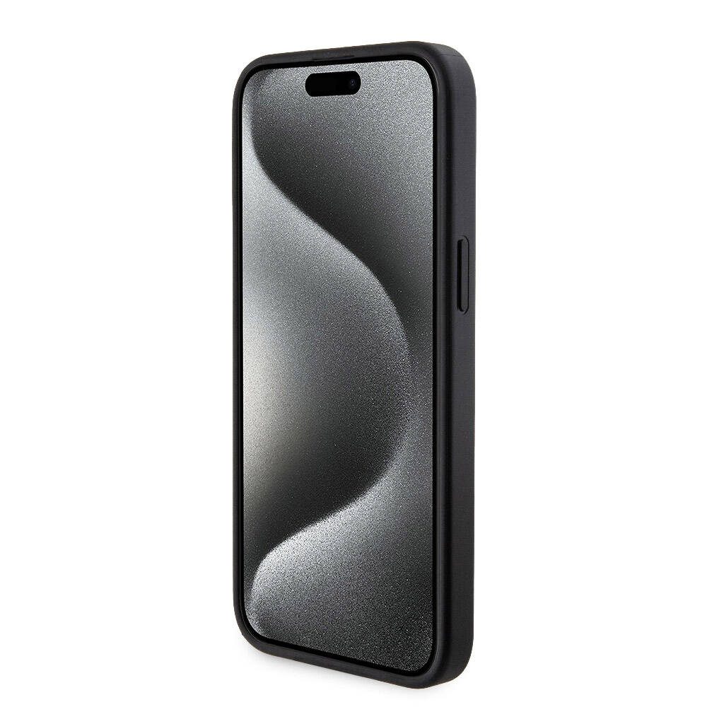 Apple iPhone 15 Pro Max Kılıf Guess Orjinal Lisanslı Magsafe Şarj Özellikli Yazı Logolu 4G Desenli Kapak + Powerbank 5000mAh 2in1 Set Siyah