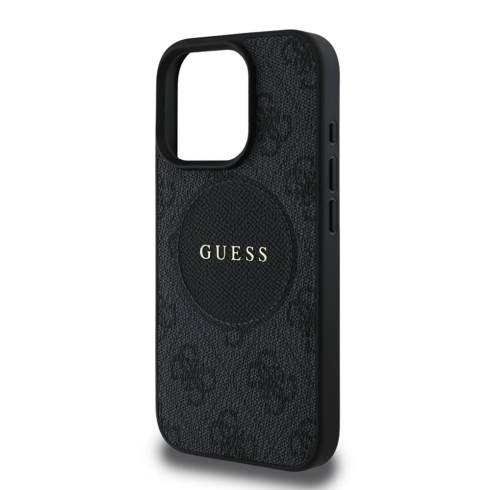 Apple iPhone 15 Pro Max Kılıf Guess Orjinal Lisanslı M-safe Şarj Özellikli Yazı Logolu Circle Classic Kapak Kahverengi